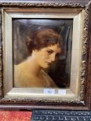 19th cent. German Cristolien of a young woman by Franz Hanfstaengl. 8ins. x 9ins.
