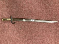 Militaria/Edged Weapons: 19th cent. Chassepot bayonet with brass grip and metal scabbard. 21½ins.