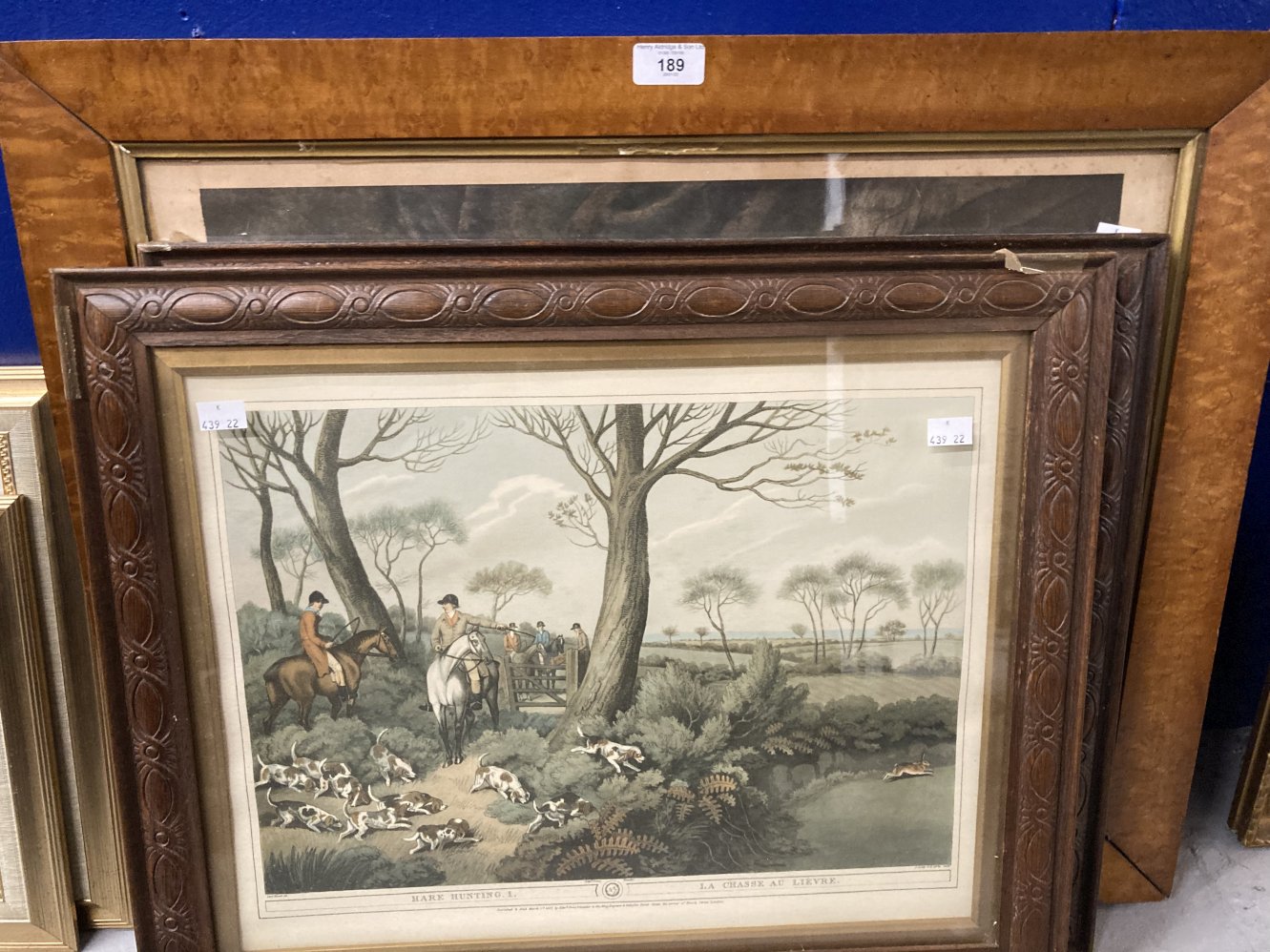 19th cent. French/English Hunting Prints: 'Hare Hunting' 1 and 2 published by Edward Orme, Bond