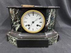 Clocks: 19th cent. French black and blue and black marble mantel clock, enamelled face with Roman