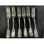 Hallmarked Silver: Set of six table forks Sheffield 1894-95. Approx. 12ozt.