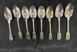 Hallmarked Silver: Four tablespoons Sheffield 1901-02, and four Georgian silver tablespoons. Approx.