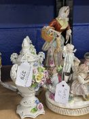 20th cent. Ceramics: Continental circular group of musicians, country girl with a basket of