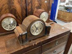 Clocks: 20th cent. Oak cased mantel clock 'Enfield Royal', plus two mahogany cased Napoleon hat