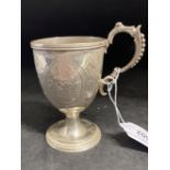 Hallmarked Silver: Engraved cup, Sheffield marks Roberts & Belk 1890-91. Approx. 4½oz.