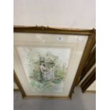 Gordon King (1939) coloured print of young lady in a garden signed in pencil, framed and glazed.