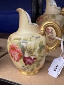 Royal Worcester: Porcelain small jug gilt handle decorated with flowers, marked Royal Worcester