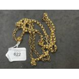 Jewellery: Yellow metal necklet fancy belcher link chain with swivel fastener, tests as 18ct gold,