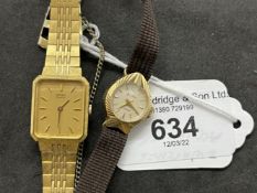 Watches: Ladies 9ct gold Accurist mechanical movement on a strap and Seiko gold plated Quartz