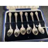 White metal set of six coffee spoons in case (A/F) marked Sterling, tests as silver. Weight 2.32oz.