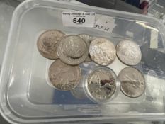 Numismatics: Coins, bullion. Six Britannia 1oz. fine silver £2 coins 2004, 07, 08, 09, 10, and 2011,