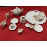 20th cent. Ceramics: Gemma ware miniature tea set, crested 'Dieu et mon droit' tray teapot, jug,
