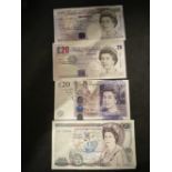 Numismatics: Banknotes, GB collection of four Bank of England £20 notes, one Elgar DB41, one Smith