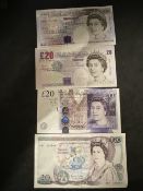 Numismatics: Banknotes, GB collection of four Bank of England £20 notes, one Elgar DB41, one Smith