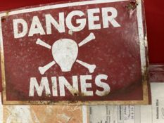 Militaria: Falklands War 'Danger Mines' aluminium warning signs with official minefield sign issue