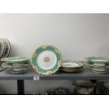 19th cent. Green ground gilt dessert service, some damage.