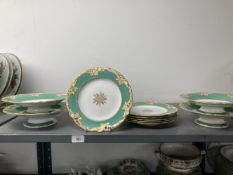 19th cent. Green ground gilt dessert service, some damage.