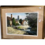 John Haskins 1977 oil on board Kevsey Village Suffolk, signed bottom right and label on reverse,