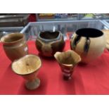 20th cent. Studio Treen: Bowls, laburnum 8ins, Wych elm 5½ins, ash vase 8ins, yew vase 6ins,