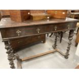 19th cent. Carolean reproduction hall table with twin drawers, brass teardrop handles on twist
