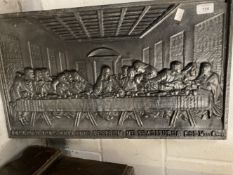 20th cent. Iron fire back The Last Supper.