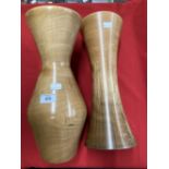 20th cent. Studio Treen: Geoff Payne pale walnut geometric vase 15½ins, treen stylised figure