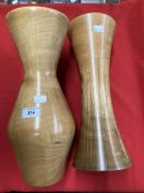 20th cent. Studio Treen: Geoff Payne pale walnut geometric vase 15½ins, treen stylised figure