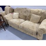 20th cent. Upholstered settee and armchair. Tuscany model, the settee 7ft. x 37ins. Chair 41ins. x