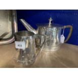Arts & Crafts: Continental silver wash on copper riveted teapot 4¼ins, cream jug 4¼ins.