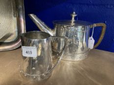 Arts & Crafts: Continental silver wash on copper riveted teapot 4¼ins, cream jug 4¼ins.