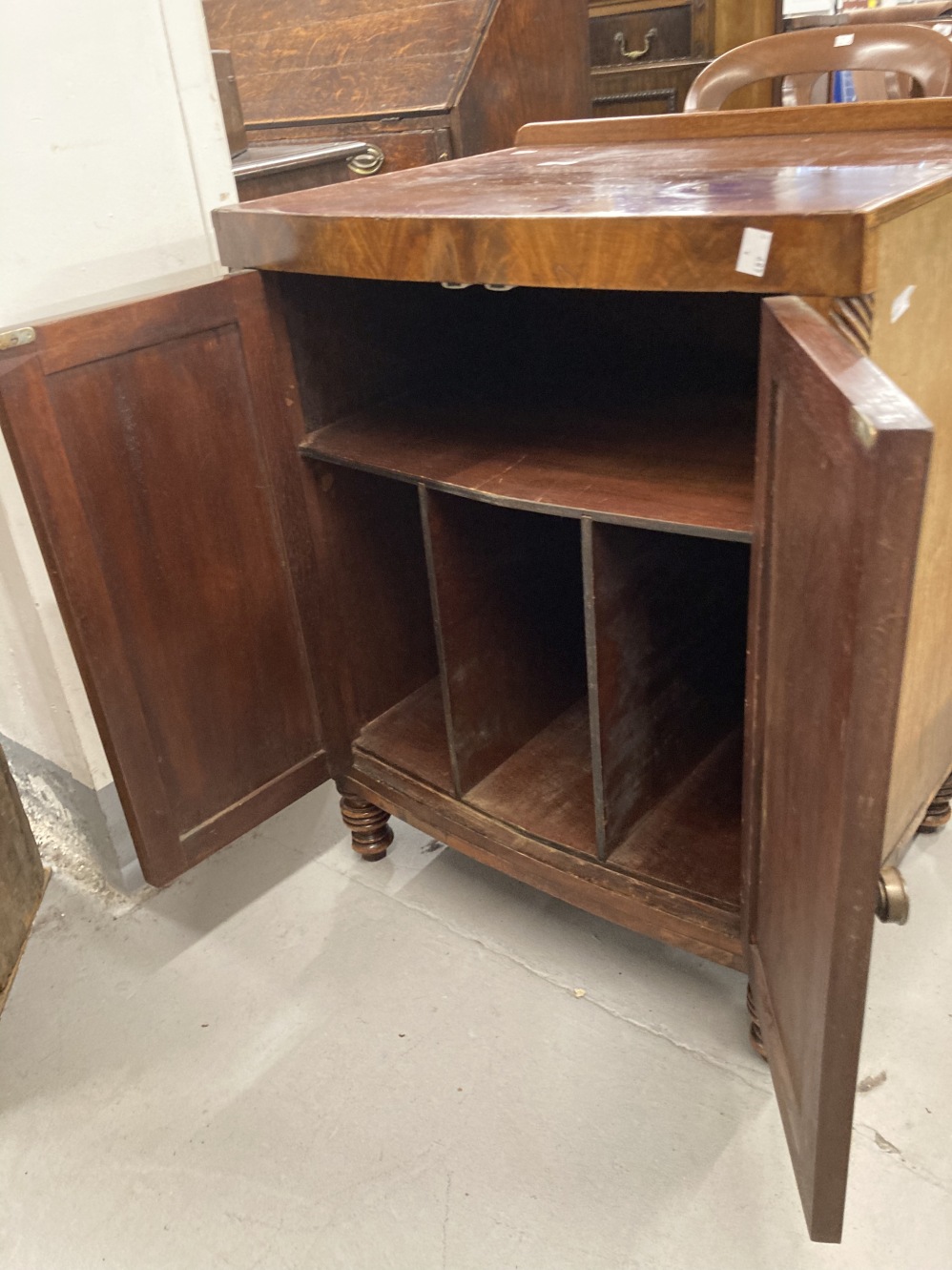 19th cent. Mahogany bow front dwarf cupboard the galleried top above two doors with cross banding, - Image 2 of 2