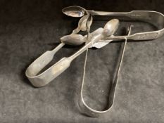 Hallmarked Silver: Three pairs of sugar tongs, one pair Georgian hallmarked London and two pairs