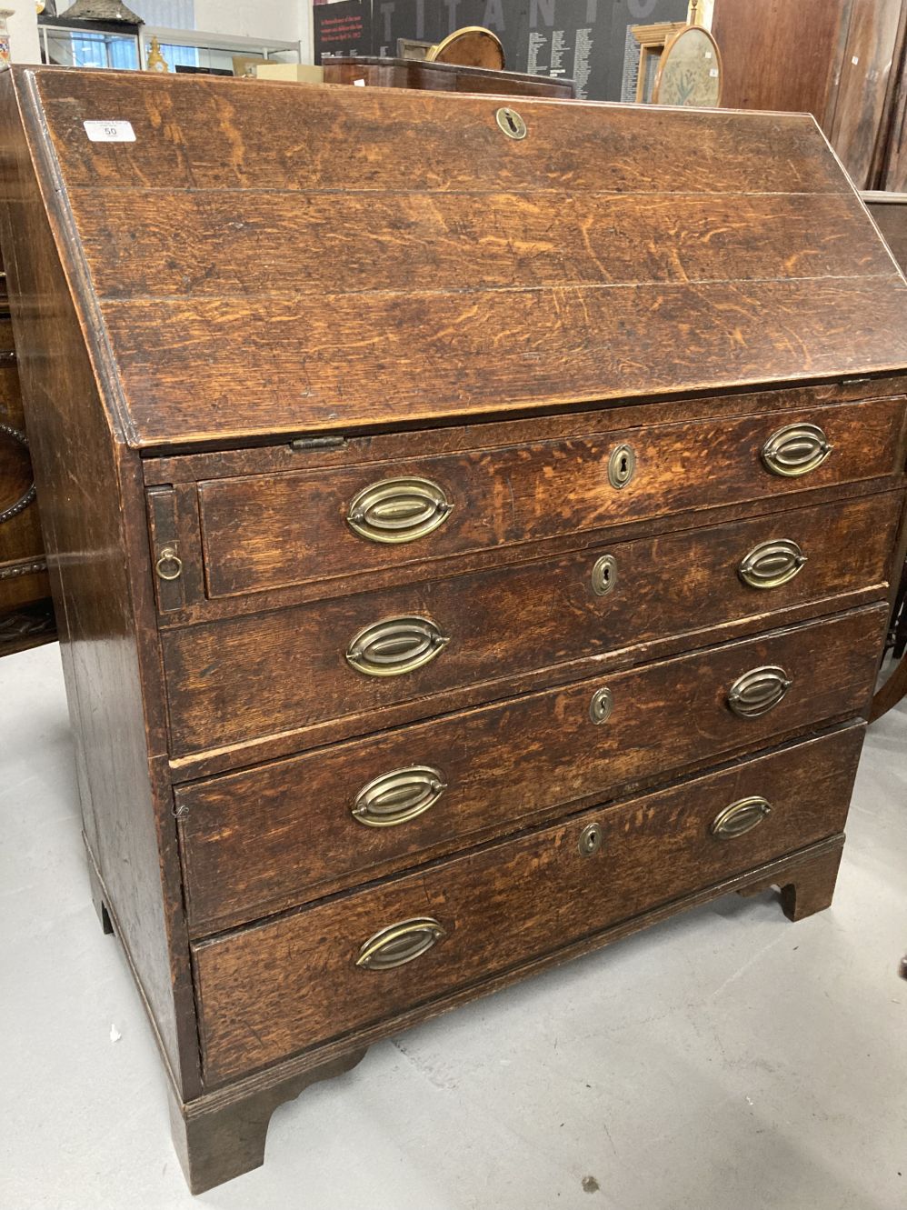 19th cent. Oak country bureau with fitted interior. 37ins. x 20ins. x 42ins.