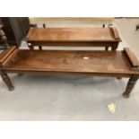 Early 20th cent. Mahogany window seat on turned and ring legs, stamped 121 to underside rail. 36ins.