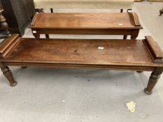 Early 20th cent. Mahogany window seat on turned and ring legs, stamped 121 to underside rail. 36ins.