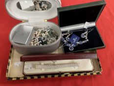 Jewellery: Swarovski white metal and crystal necklace and earring set (boxed), Swarovski silver
