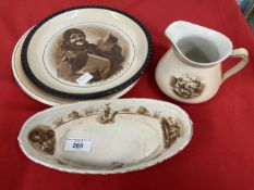 WWI Ceramics: Grimwades Bruce Bairnsfather ware pottery includes bon bon dishes, Old Bill plate 'I