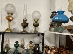 Lighting: Oil lamps to include Duplex Aladdin Gem fire brass lamps, Hipolto lamp, T. Bowatt & Son