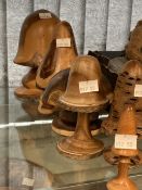 20th cent. Treen: Turned and carved mushrooms Australian banksia nut, plus five others.