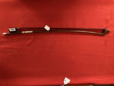 Cello/viola bow stamped Claude Marchand with white metal mounted ebony frog inlaid with Parisian