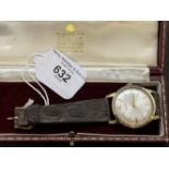 Watches: 9ct gold gentlemen's Garrard automatic wristwatch, silver coloured dial with amethyst three