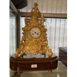 Clocks: 19th cent. Ormolu clock & dome with music box in base : an 8 day ormulu and white marble 8