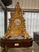 Clocks: 19th cent. Ormolu clock & dome with music box in base : an 8 day ormulu and white marble 8