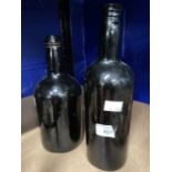 19th cent. Green wine/ale bottles. 11ins. and 10ins.