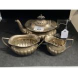 Hallmarked Silver: Tea set for one, Regency style, Birmingham marks, matching creamer, sugar bowl