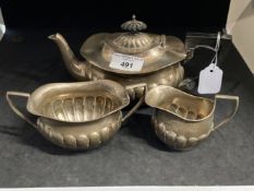 Hallmarked Silver: Tea set for one, Regency style, Birmingham marks, matching creamer, sugar bowl