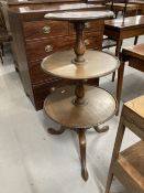 19th cent. Mahogany three tier dumb waiter, the three graduated round tiers with central turned