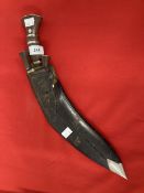 Militaria/Edged Weapons: Kukri Gurkha knife 5ins wooden handle and steel flat pommel, 12ins blade,