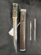 Militaria/Edged Weapons: Japanese Tanto dagger, cord wrapped grip, ribbed lacquered Saya, single