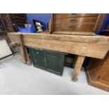 20th cent. Rustic pine equestrian saddler's workbench. 21ins. x 34ins. x 72ins. Plus a painted